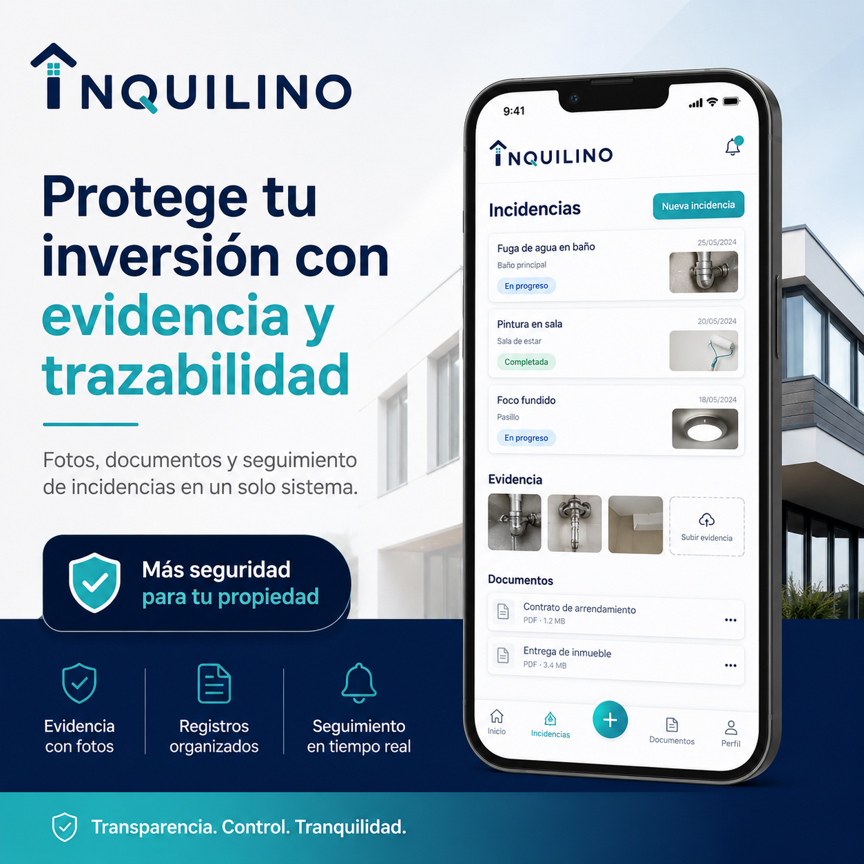 Seguimiento de incidencias y documentos en INQUILINO
